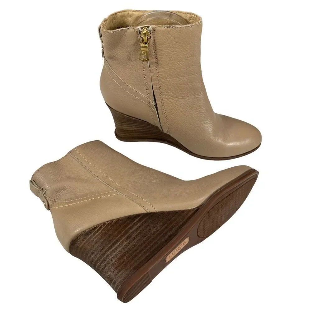 Lucca Lane Zippy Leather Zip-up Wedge Booties